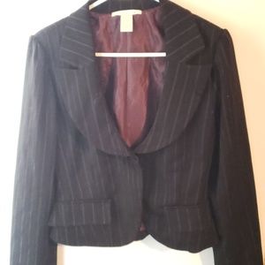 Black pinstripe blazer w/ ruffle detail